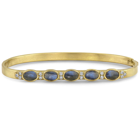Dominique Cohen custom-fit gemstone bangle in labradorite cabochons + white diamonds <span class='visuallyhidden'>Call, text 323-404-2959 for shop help.</span>