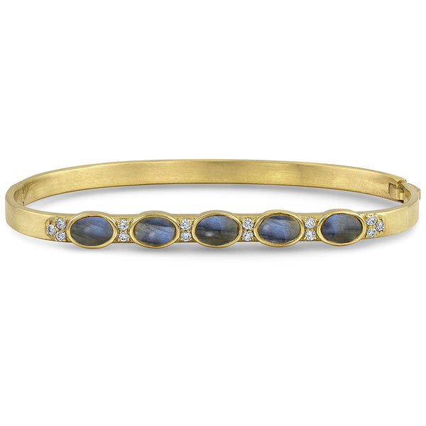 Dominique Cohen custom-fit gemstone bangle in labradorite cabochons + white diamonds <span class='visuallyhidden'>Call, text 323-404-2959 for shop help.</span>