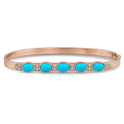 Dominique Cohen custom-fit gemstone bangle in turquoise cabochons + white diamonds <span class='visuallyhidden'>Call, text 323-404-2959 for shop help.</span>