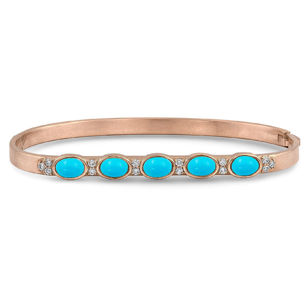 Dominique Cohen custom-fit gemstone bangle in turquoise cabochons + white diamonds <span class='visuallyhidden'>Call, text 323-404-2959 for shop help.</span>