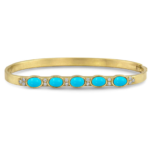 Dominique Cohen custom-fit gemstone bangle in turquoise cabochons + white diamonds <span class='visuallyhidden'>Call, text 323-404-2959 for shop help.</span>