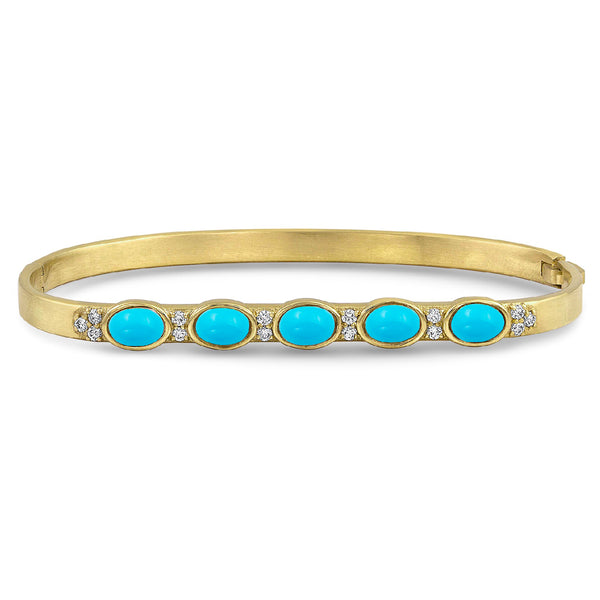 Dominique Cohen custom-fit gemstone bangle in turquoise cabochons + white diamonds <span class='visuallyhidden'>Call, text 323-404-2959 for shop help.</span>