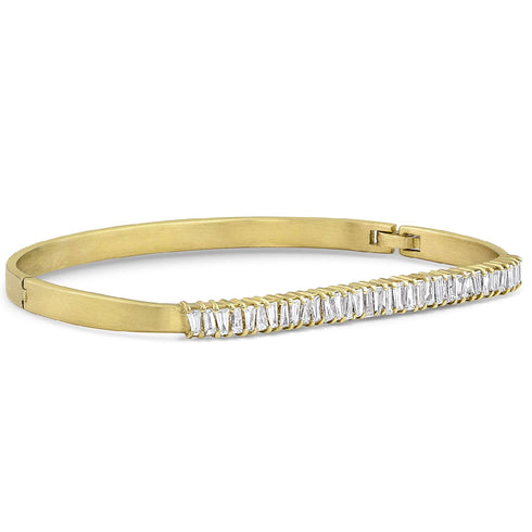 tapered diamond baguettes custom fitted bangle, side view <span class='visuallyhidden'>Call or text 323-404-2959 if you need shopping assistance.</span>