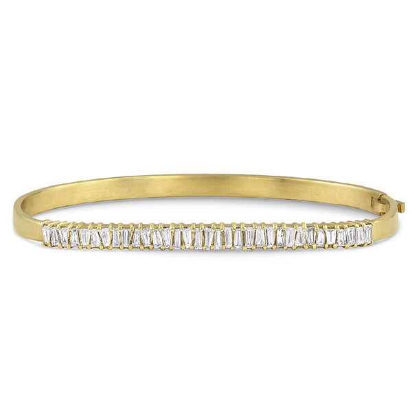tapered diamond baguettes custom fitted bangle, head-on view <span class='visuallyhidden'>Call or text 323-404-2959 if you need shopping assistance.</span>