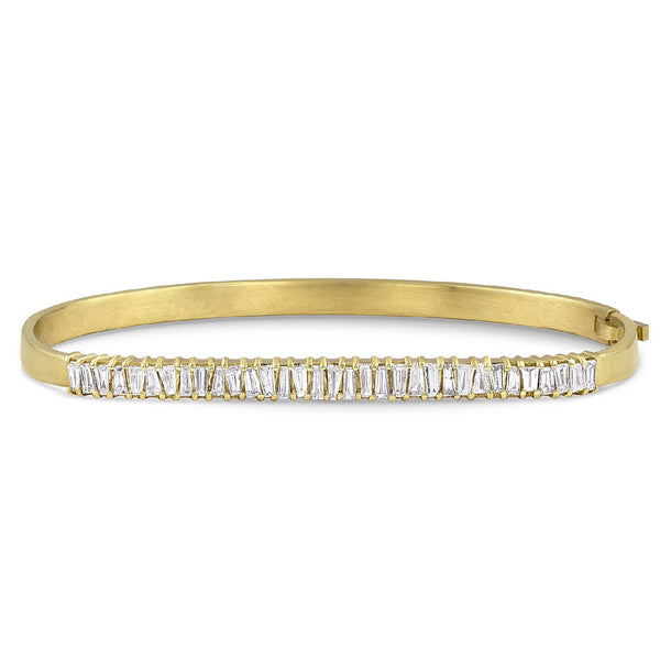tapered diamond baguettes custom fitted bangle, head-on view <span class='visuallyhidden'>Call or text 323-404-2959 if you need shopping assistance.</span>