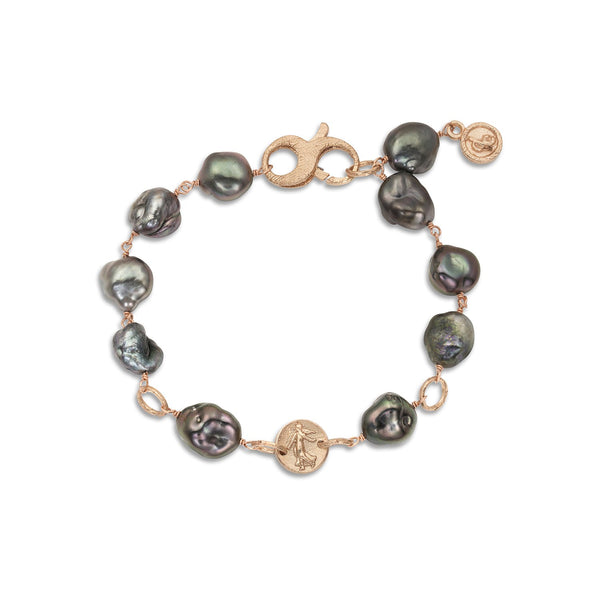 keshi pearl bracelet with iconic goddess coin <span class='visuallyhidden'>Contact the Beverly Hills store at 323-404-2959 or through this website for shopping assistance.</span>