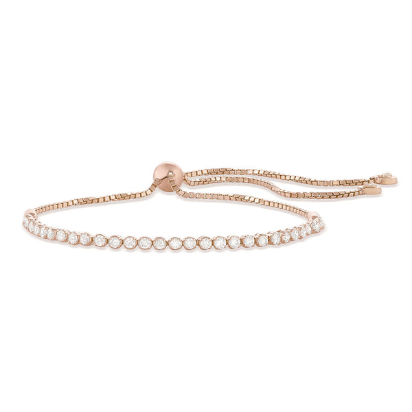trending white diamond bolo-style tennis bracelet, in rose gold <span class='visuallyhidden'>Call, text 323-404-2959 for shopping help.</span>