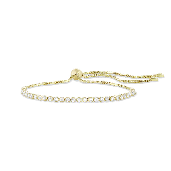 adjustable length diamond delicate tennis bracelet with box chain and lariat slide-style closure <span class='visuallyhidden'>Call, text 323-404-2959 for shopping help.</span>