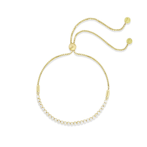 overhead view of lariat-style adjustable length white diamond tennis bracelet <span class='visuallyhidden'>Call, text 323-404-2959 for shopping help.</span>