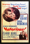 original release movie poster for<br>Alfred Hitchock’s Notorious!<br>starring Cary Grant, Ingrid Bergman, Claude Rains <span class='visuallyhidden'>Call or text 323-404-2959 for shopping assistance.</span>
