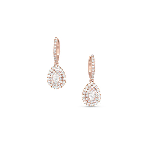 diamond teardrop double halo earring<br>with huggie hoop closure <span class='visuallyhidden'>Call, text 323-404-2959 for shopping help.</span>