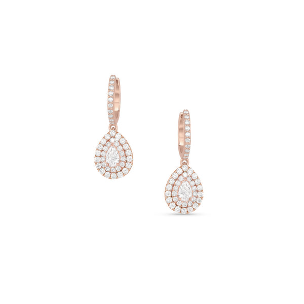 diamond teardrop double halo earring<br>with huggie hoop closure <span class='visuallyhidden'>Call, text 323-404-2959 for shopping help.</span>