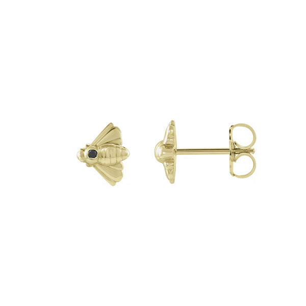 petite bee black diamond gold stud earring <span class='visuallyhidden'>Call or text 323-404-2959 for shopping assistance.</span>