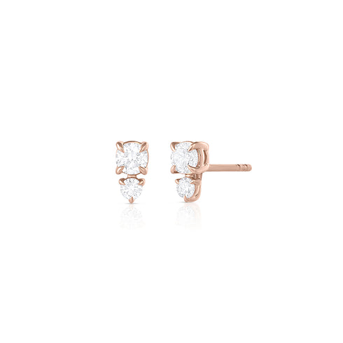 diamond stack stud earrings,<br>set larger stone over smaller to flatter facial lines <span class='visuallyhidden'>Call or text 323-404-2959 if you need shopping assistance.</span>