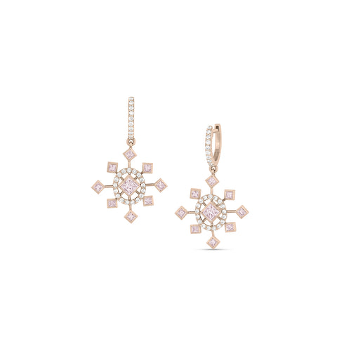rare light pink diamonds<br>artfully arranged as snowflake earrings <span class='visuallyhidden'>Call or text 323-404-2959 if you need shopping assistance.</span>