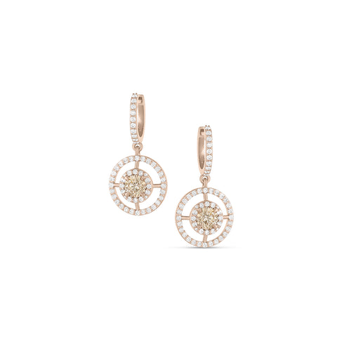 open halo white diamond, champagne diamond drop earrings<br>with white diamond huggie hoop earwires <span class='visuallyhidden'>Call, text 323-404-2959 for shopping assistance</span>