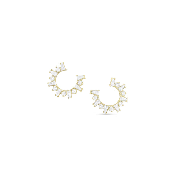 diamond baguettes open circle post earring, in yellow gold <span class='visuallyhidden'>Call, text 323-404-2959 for shopping help.</span>