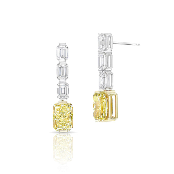 6.2ct yellow diamond, white diamond line earrings,<br>in 18k yellow and white golds <span class='visuallyhidden'>Call or text 323-404-2959 if you need shopping assistance.</span>