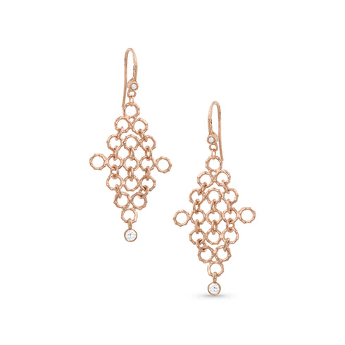 Dominique Cohen bamboo mesh earring with diamond drop, in 18k rose gold <span class='visuallyhidden'>Call, text 323-404-2959 for shopping help.</span>