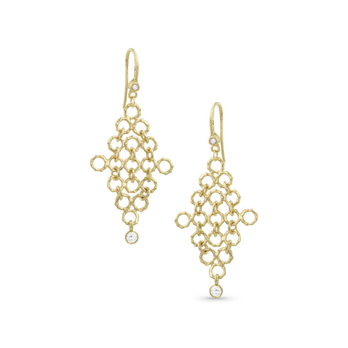 Dominique Cohen bamboo mesh earring with diamond drop, in 18k yellow gold <span class='visuallyhidden'>Call, text 323-404-2959 for shopping help.</span>