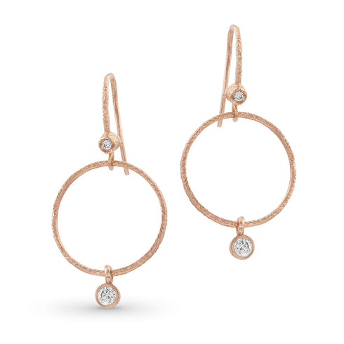 Dominique Cohen diamond drop, textured circle, dangle earring in 18k yellow gold <span class='visuallyhidden'>Call, text 323-404-2959 for shopping help.</span>