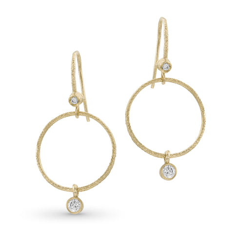 Dominique Cohen diamond drop, textured circle, dangle earring in 18k rose gold <span class='visuallyhidden'>Call, text 323-404-2959 for shopping help.</span>