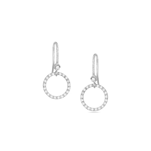 Dominique Cohen classic diamond halo drop earring, in white diamonds and 18k white gold <span class='visuallyhidden'>Call, text 323-404-2959 for shopping help.</span>