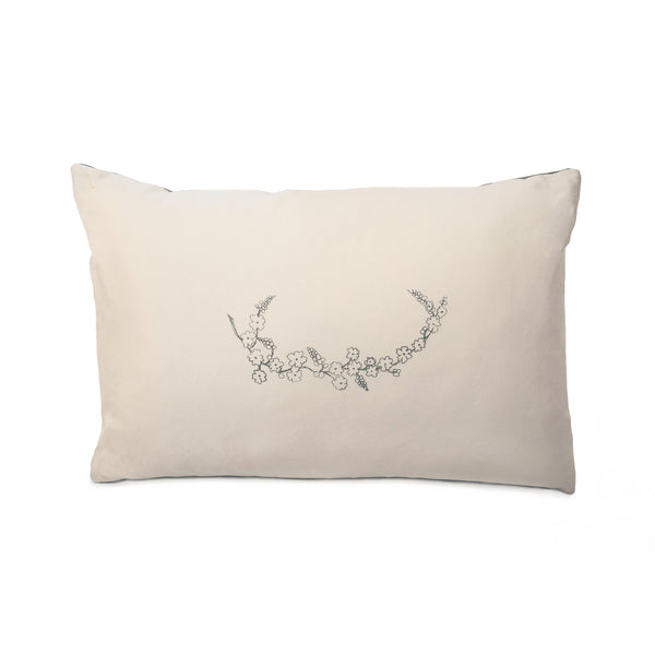 handcrafted silk accent pillow, flower branch motif <span class='visuallyhidden'>Call or text 323-404-2959 if you need shopping assistance.</span>