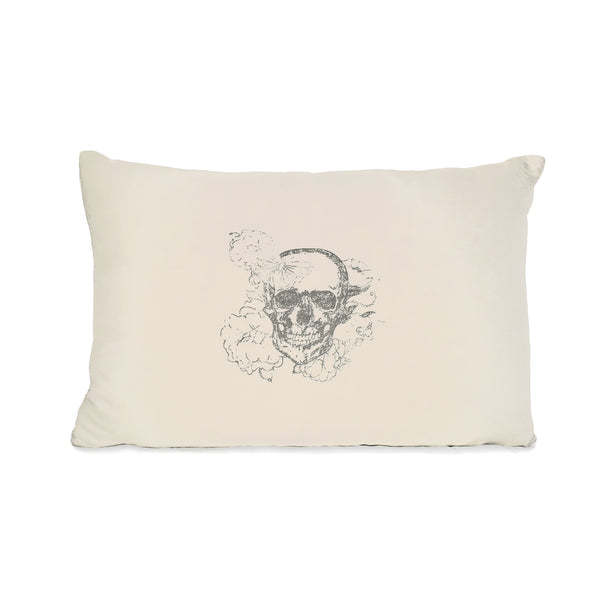 handcrafted silk accent pillow, skull motif <span class='visuallyhidden'>Call or text 323-404-2959 if you need shopping assistance.</span>