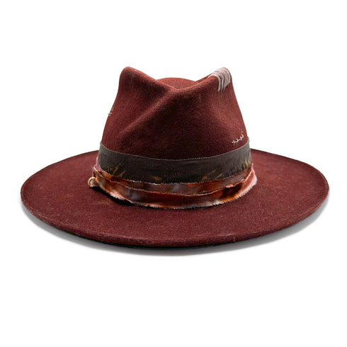 Pescadero, a designer felt hat with smokin’ crown twist and pencil-roll brim <span class='visuallyhidden'>Call or text 323-404-2959 if you need shopping assistance.</span>