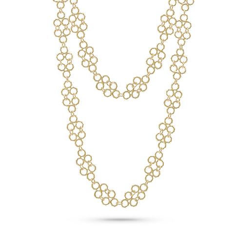 Bamboo-texture links in a honeycomb-like pattern.<br>layers beautiful behind pearls, beads, and delicate chains.<span class='visuallyhidden'>Call, text 323-404-2959 for shopping help.</span>