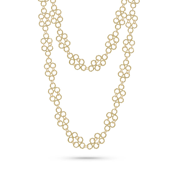 Bamboo-texture links in a honeycomb-like pattern.<br>layers beautiful behind pearls, beads, and delicate chains.<span class='visuallyhidden'>Call, text 323-404-2959 for shopping help.</span>