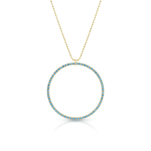 Dominique Cohen large diamond halo open circle pendant necklace, in blue diamonds and 18k yellow gold <span class='visuallyhidden'>Call, text 323-404-2959 for shopping help.</span>