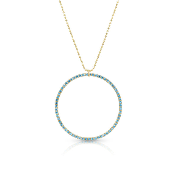 Dominique Cohen large diamond halo open circle pendant necklace, in blue diamonds and 18k yellow gold <span class='visuallyhidden'>Call, text 323-404-2959 for shopping help.</span>