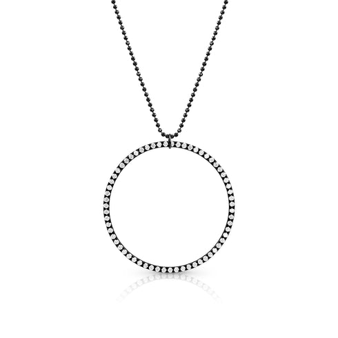 Dominique Cohen large diamond halo open circle pendant necklace, in white diamonds and 18k black gold <span class='visuallyhidden'>Call, text 323-404-2959 for shopping help.</span>