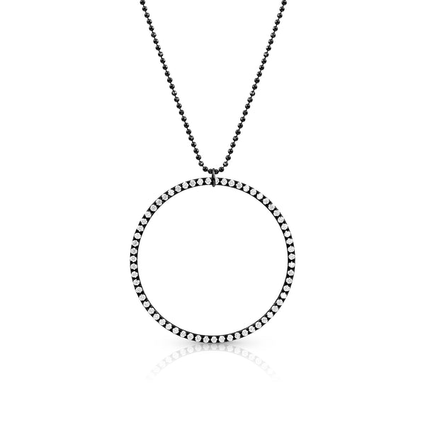 Dominique Cohen large diamond halo open circle pendant necklace, in white diamonds and 18k black gold <span class='visuallyhidden'>Call, text 323-404-2959 for shopping help.</span>