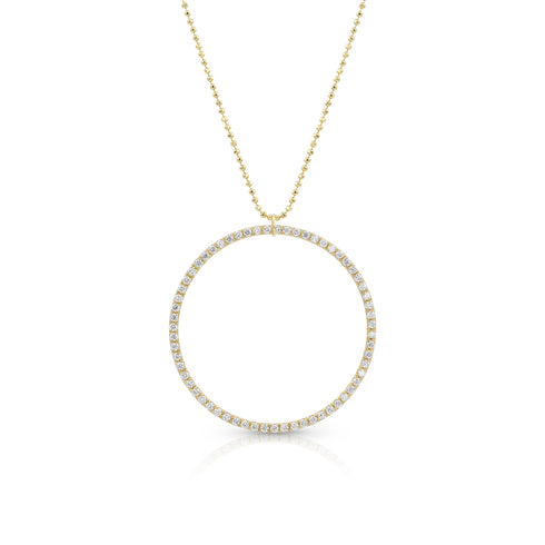 Dominique Cohen large diamond halo open circle pendant necklace, in white diamonds and 18k yellow gold <span class='visuallyhidden'>Call, text 323-404-2959 for shopping help.</span>