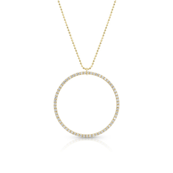 Dominique Cohen large diamond halo open circle pendant necklace, in white diamonds and 18k yellow gold <span class='visuallyhidden'>Call, text 323-404-2959 for shopping help.</span>
