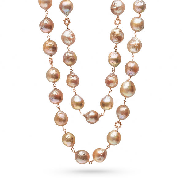 luscious freshwater souffle pearls, golden<br>with 18k rose gold delicate and feature links <span class='visuallyhidden'>Call or text 323-404-2959 if you need shopping assistance.</span>
