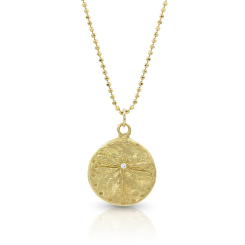 Dominique Cohen diamond-kissed dragonfly round pendant necklace, in 18k rose gold <span class='visuallyhidden'>Call, text 323-404-2959 for shopping help.</span>