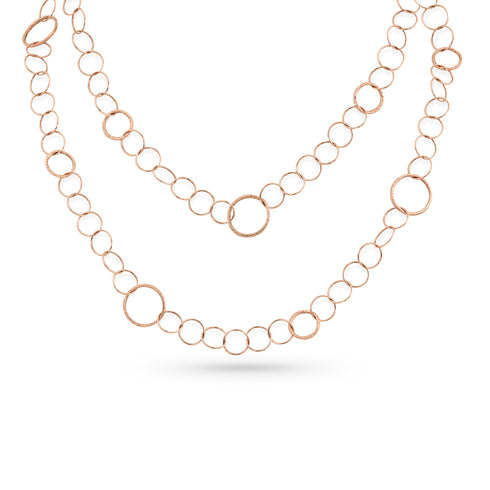 Dominique Cohen modern ethereal delicate rounds and textured rounds chain necklace, 42 inch version, in 18k rose gold <span class='visuallyhidden'>Call, text 323-404-2959 for shopping help.</span>