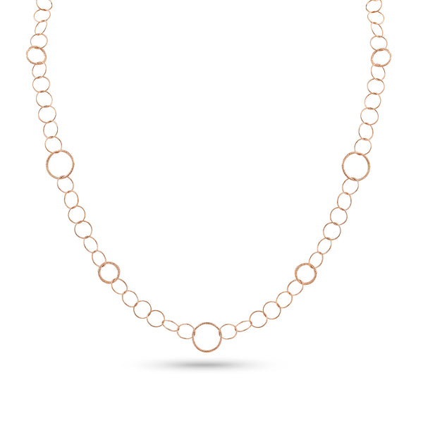Dominique Cohen modern ethereal delicate rounds and textured rounds chain necklace, 22 inch version, in 18k rose gold <span class='visuallyhidden'>Call, text 323-404-2959 for shopping help.</span>