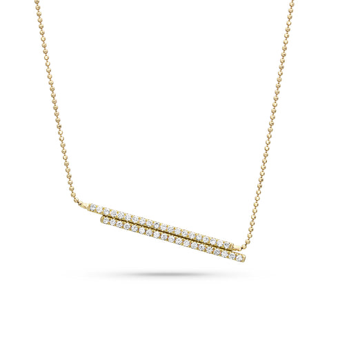 diamond pave double bar delicate pendant necklace, in white diamonds and yellow gold <span class='visuallyhidden'>Call, text 323-404-2959 for shopping help.</span>