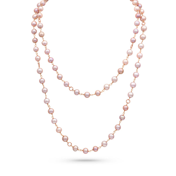 freshwater pearls hand-selected<br>for their array of pink hues <span class='visuallyhidden'>Call or text 323-404-2959 if you need shopping assistance.</span>