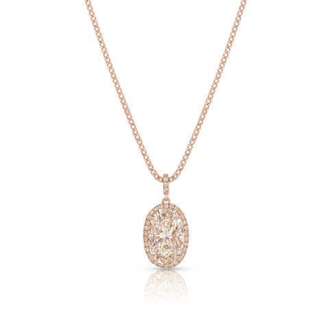 3ct champagne diamond oval pendant necklace with halo <span class='visuallyhidden'>Call, text 323-404-2959 for shopping help.</span>