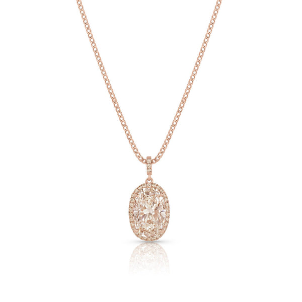 3ct champagne diamond oval pendant necklace with halo <span class='visuallyhidden'>Call, text 323-404-2959 for shopping help.</span>