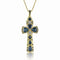 bespoke rounded cross pendant necklace<br>in blue and grey diamonds<br>with black diamond accents <span class='visuallyhidden'>Call or text 323-404-2959 if you need shopping assistance.</span>