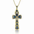 bespoke rounded cross pendant necklace<br>in blue and grey diamonds<br>with black diamond accents <span class='visuallyhidden'>Call or text 323-404-2959 if you need shopping assistance.</span>