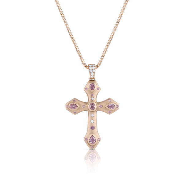 pink diamond, white diamond beautiful<br>bespoke cross, in rose gold <span class='visuallyhidden'>Call or text 323-404-2959 if you need shopping assistance.</span>