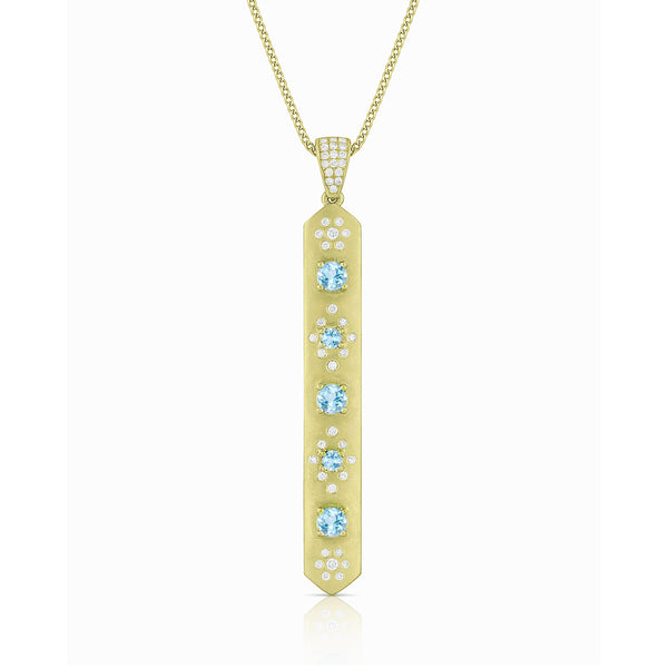 aquamarine and diamond baton pendant necklace, in yellow gold <span class='visuallyhidden'>Call, text 323-404-2959 for shopping help.</span>